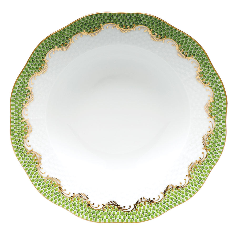 Herend White W/green Border Rim Soup Plate 8"d - Evergreen