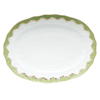 Herend White W/green Border Platter 15"l X 11.5"w - Evergreen