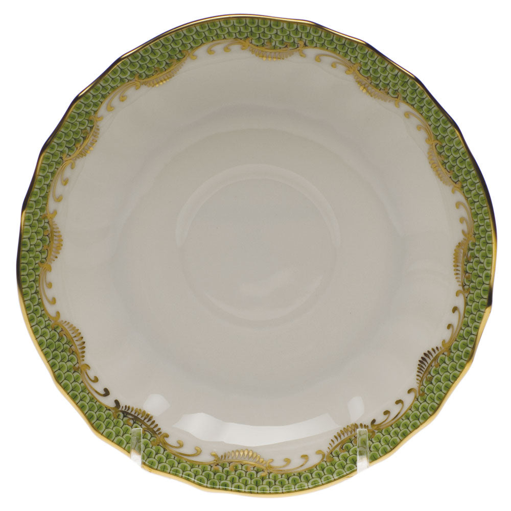 Herend White W/green Border Canton Saucer 5.5"d - Evergreen