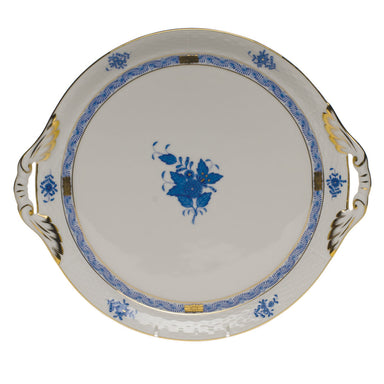 Herend Chinese Bouquet Blue Round Tray W/handles  11.25"d - Blue