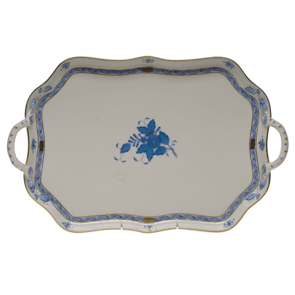 Herend Chinese Bouquet Blue Rec Tray W/branch Handles  18"l - Blue