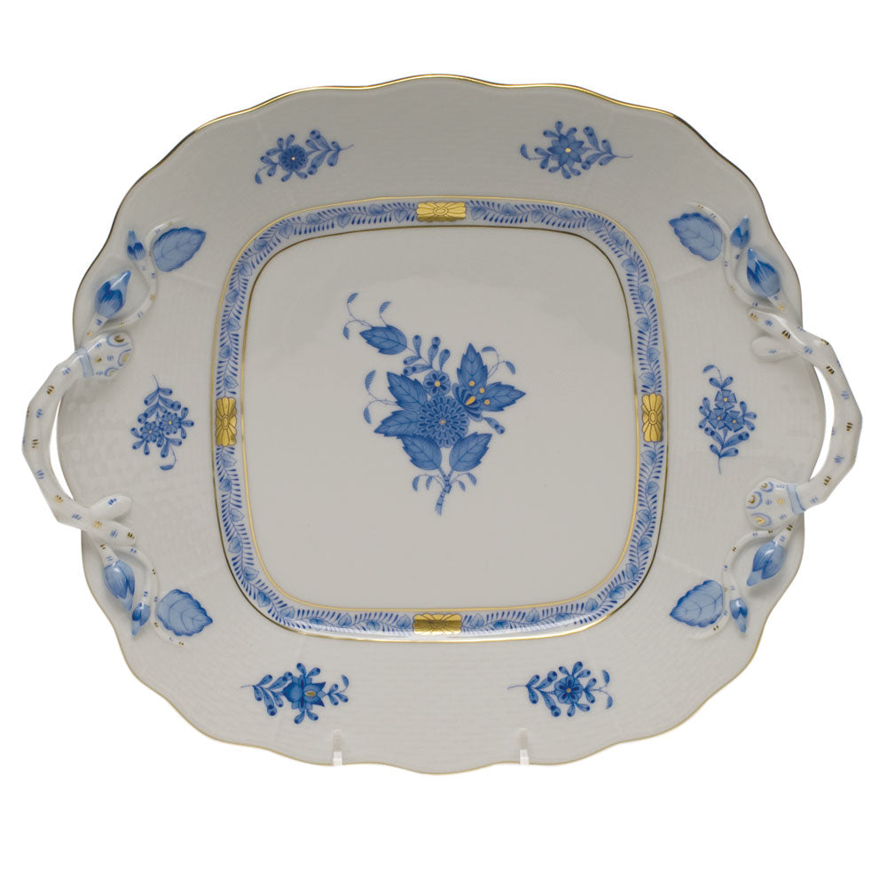 Herend Chinese Bouquet Blue Square Cake Plate W/handles  9.5"sq - Blue