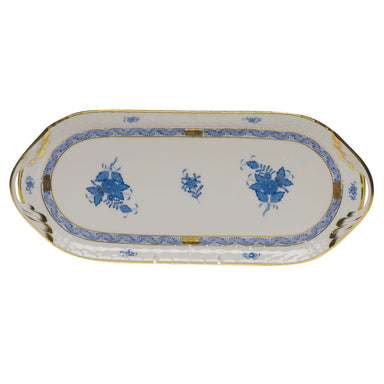 Herend Chinese Bouquet Blue Sandwich Tray  14.5"l X 6"w - Blue