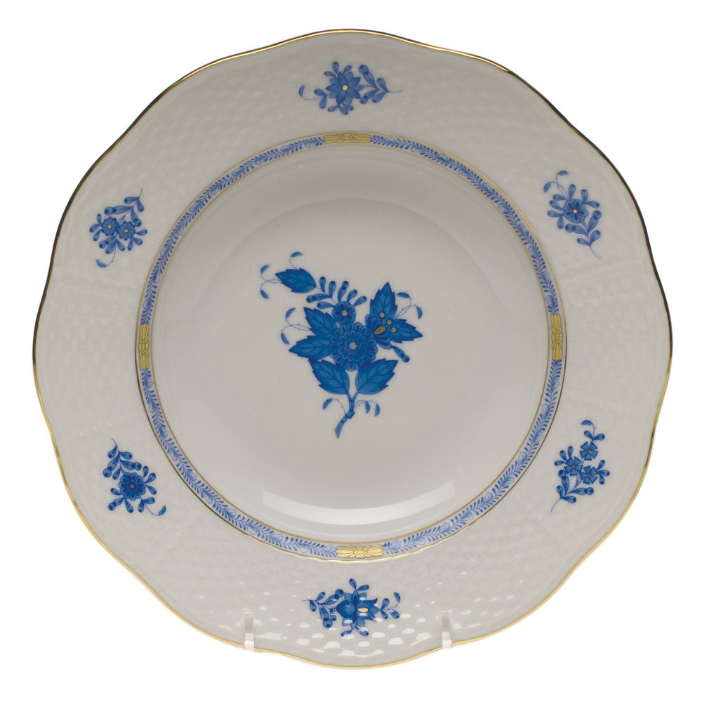 Herend Chinese Bouquet Blue Rim Soup Plate  8"d - Blue