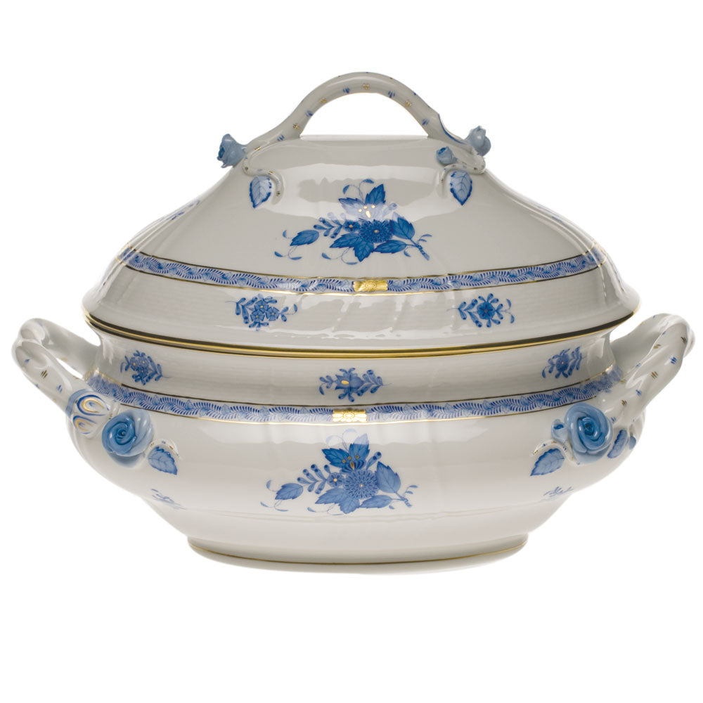 Herend Chinese Bouquet Blue Tureen W/branch  (4 Qt) 10"h - Blue