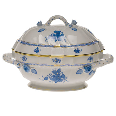 Herend Chinese Bouquet Blue Tureen W/branch  (2 Qt) 9.5"h - Blue