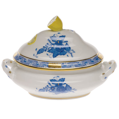 Herend Chinese Bouquet Blue Mini Tureen 5"l X 4"h W/lemon - Blue