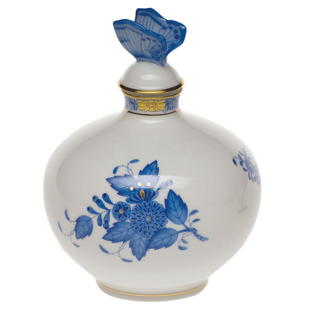 Herend Chinese Bouquet Blue Perfume W/butterfly  4"w X 5"h - Blue