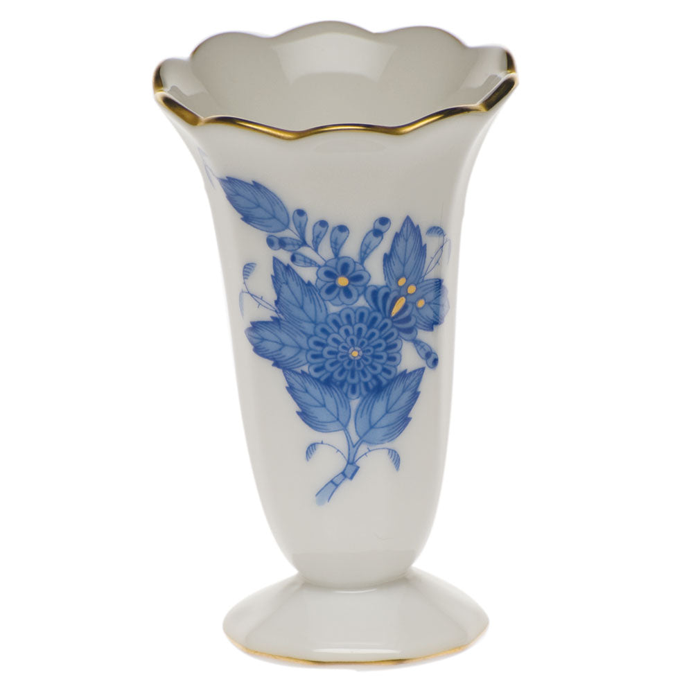 Herend Chinese Bouquet Blue Scalloped Bud Vase  2.5"h - Blue