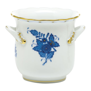 Herend Chinese Bouquet Blue Mini Cachepot W/handles 4.75"l X 3.75"h