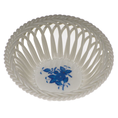 Herend Chinese Bouquet Blue Medium Openwork Basket 4.5"d - Blue