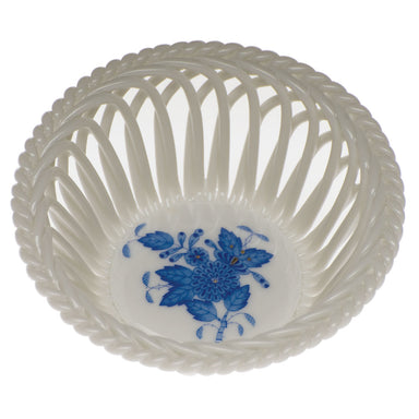 Herend Chinese Bouquet Blue Small Openwork Basket 3.75"d - Blue