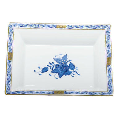 Herend Chinese Bouquet Blue Jewelry Tray 7.5"l X 6.25"w