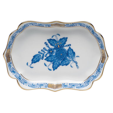 Herend Chinese Bouquet Blue Mini Scalloped Tray 4.25"l X 3"w - Blue