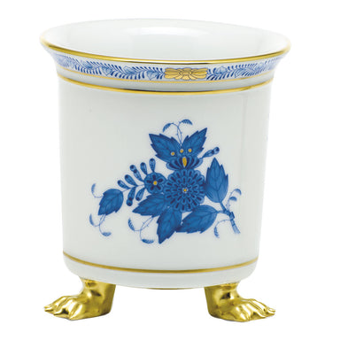 Herend Chinese Bouquet Blue Mini Cachepot W/feet 3.75"l X 4"h