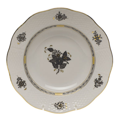 Herend Chinese Bouquet Black Rim Soup Plate 8"d - Black