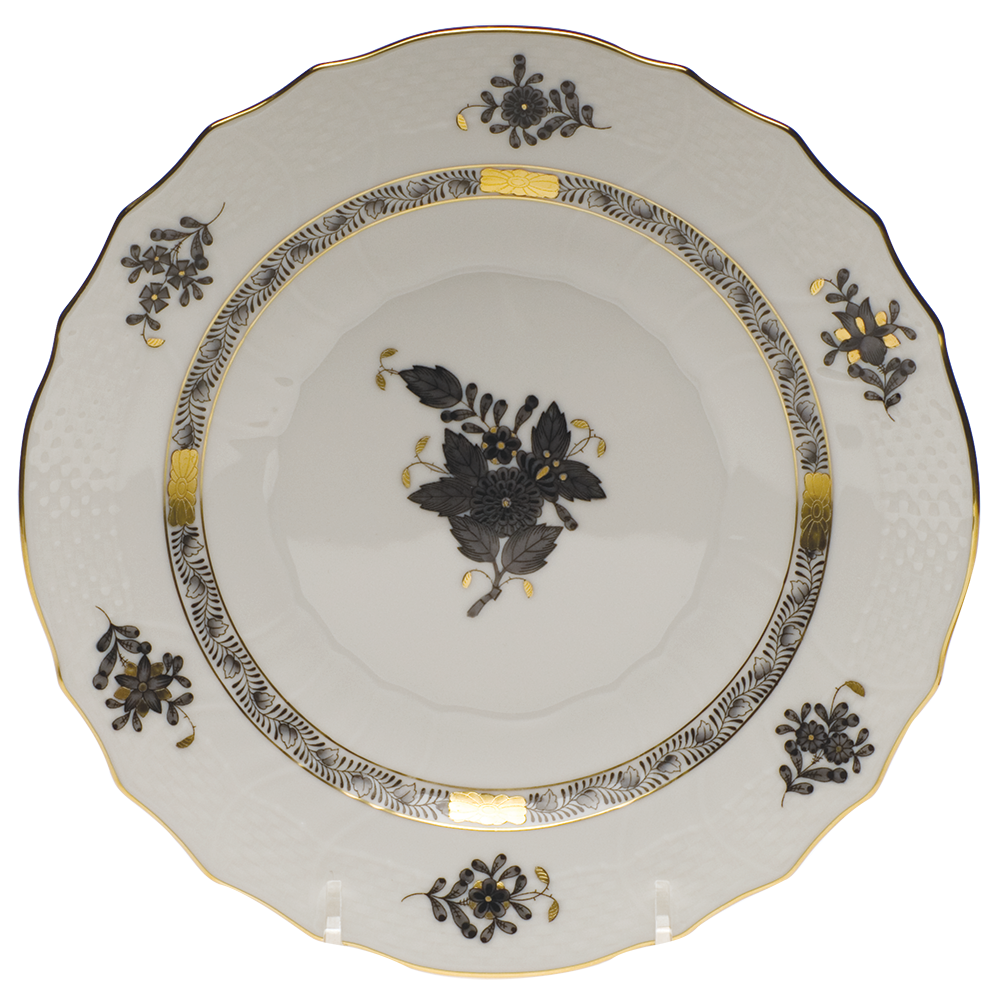 Chinese Bouquet Black Salad Plate 7.5"d - Black