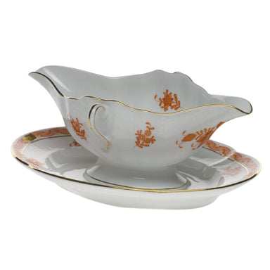 Herend Chinese Bouquet Rust Gravy Boat W/fixed Stand  0.75pt - Rust