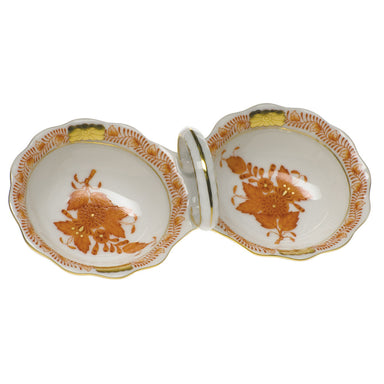 Herend Chinese Bouquet Rust Twin Salt  5.5"l - Rust