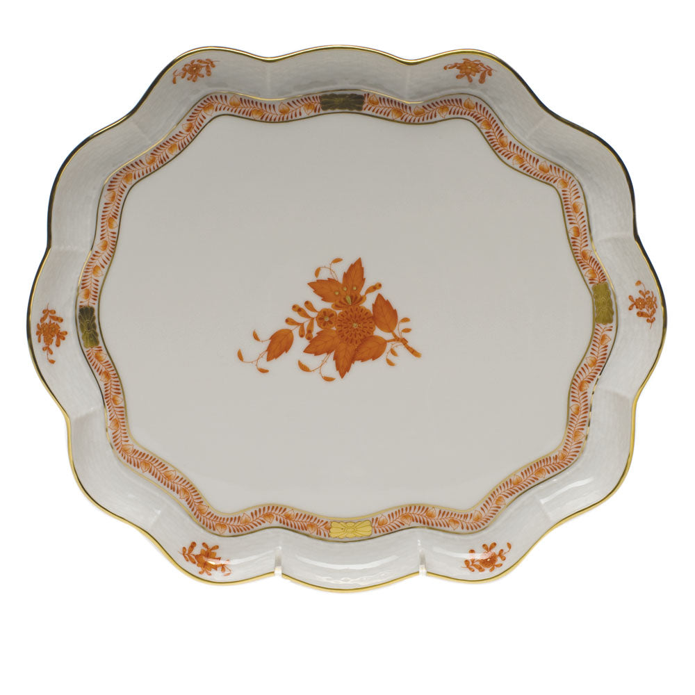 Herend Chinese Bouquet Rust Scallop Tray  11.25"l X 9.5"w - Rust