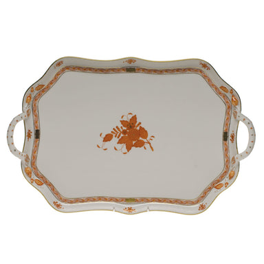 Herend Chinese Bouquet Rust Rec Tray W/branch Handles  18"l - Rust