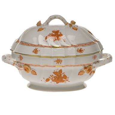 Herend Chinese Bouquet Rust Tureen W/branch  (2 Qt) 9.5"h - Rust