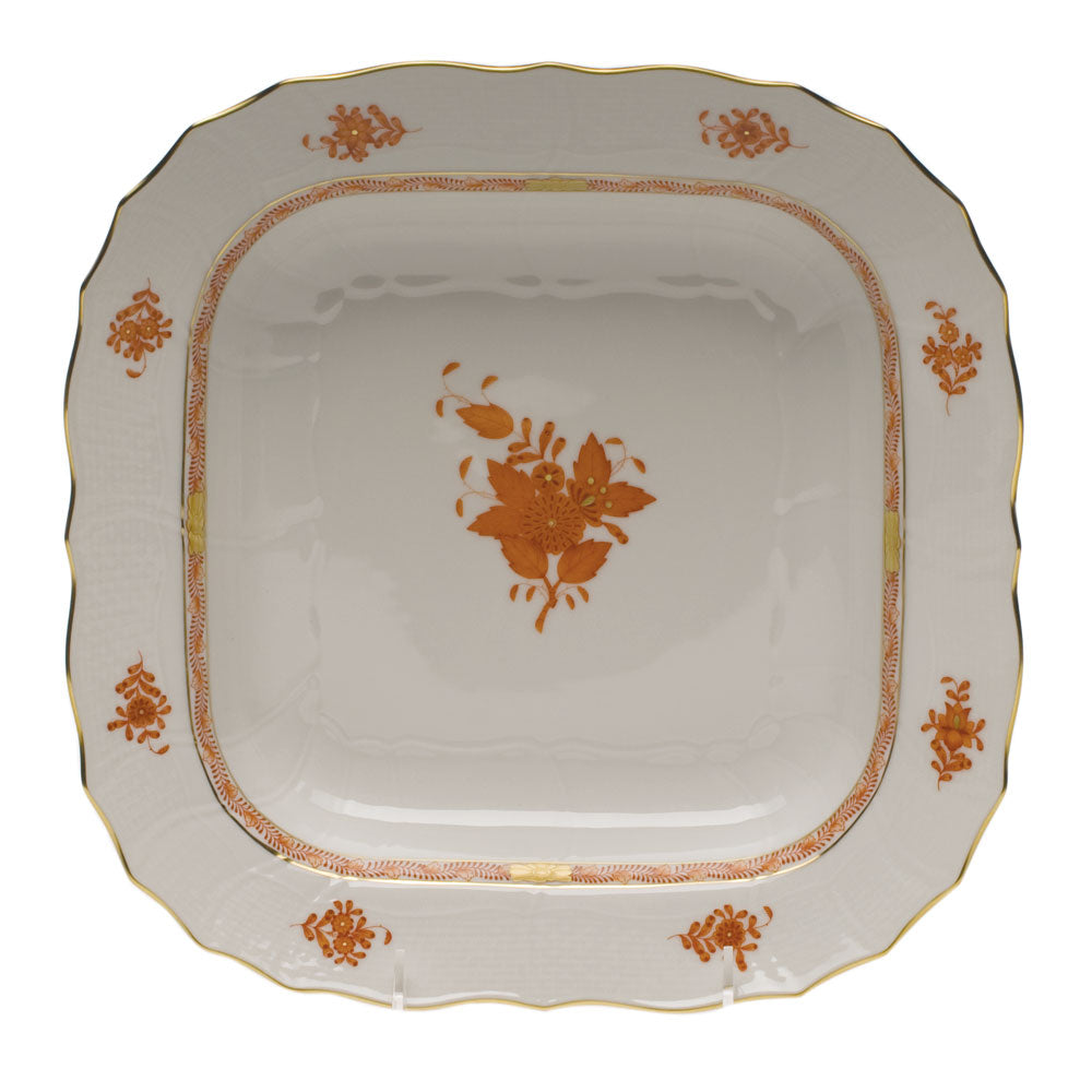 Herend Chinese Bouquet Rust Square Fruit Dish  11"sq - Rust