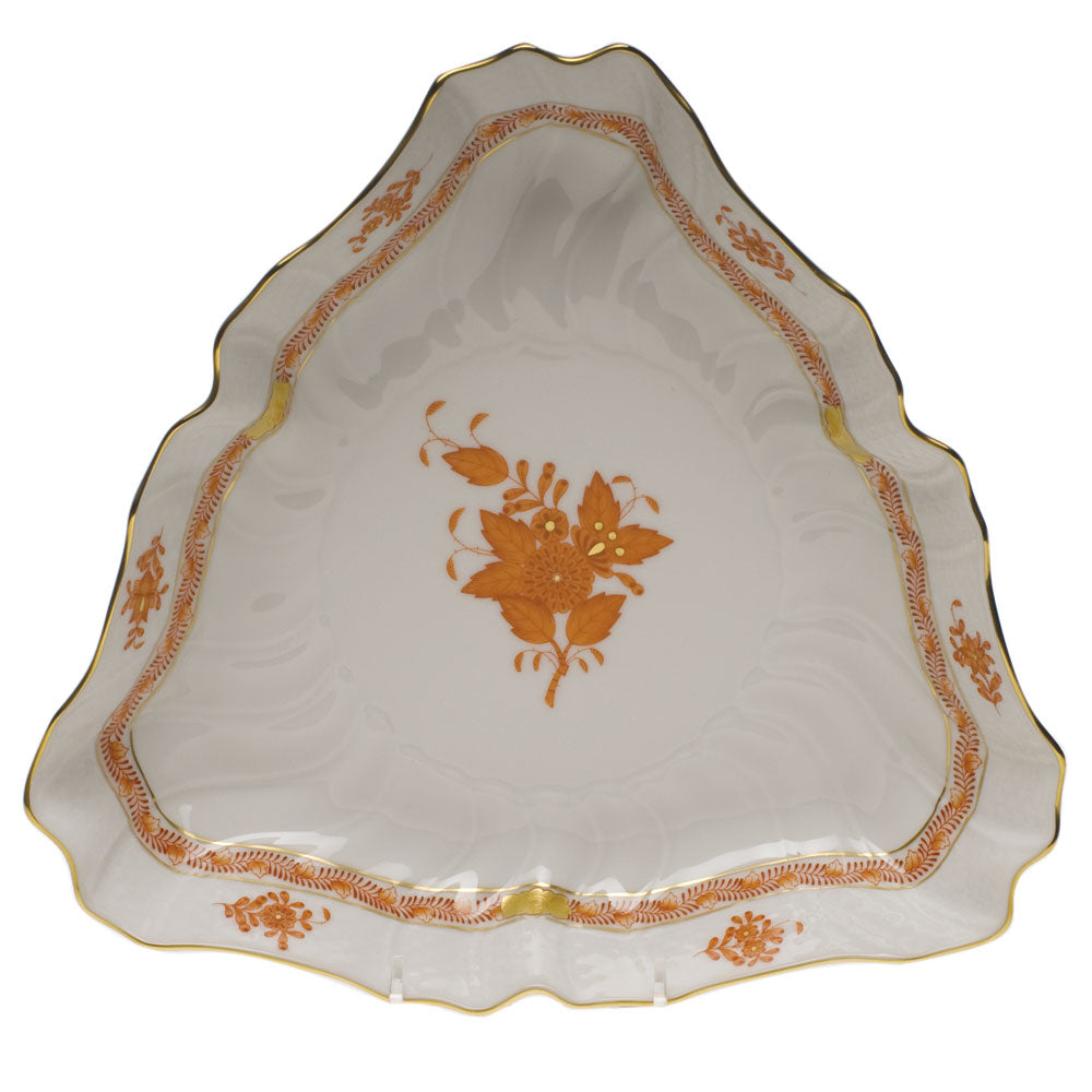 Herend Chinese Bouquet Rust Triangle Dish  9.5"l - Rust