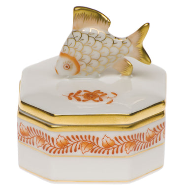 Herend Chinese Bouquet Rust Petite Octagonal Box - Fish 2"l X 2"h - Rust