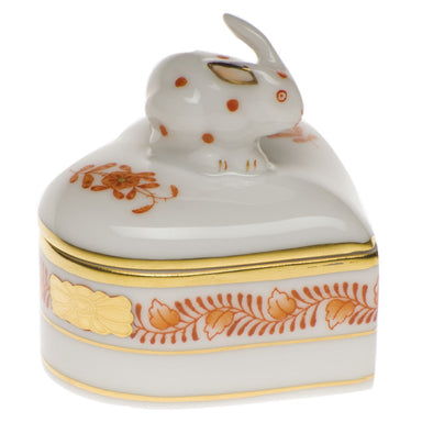 Herend Chinese Bouquet Rust Heart Box W/bunny 2"h - Rust