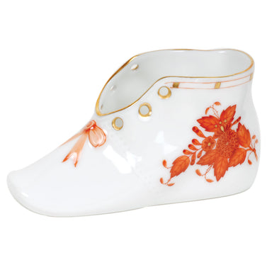 Herend Chinese Bouquet Rust Baby Shoe  4.5"l X 2.75"h - Rust