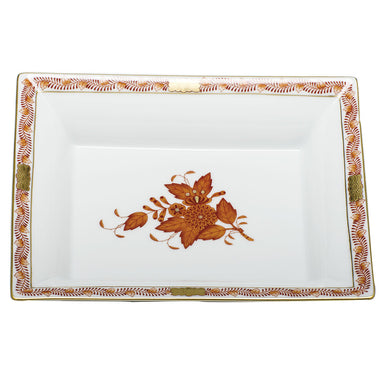 Herend Chinese Bouquet Rust Jewelry Tray 7.5"l X 6.25"w