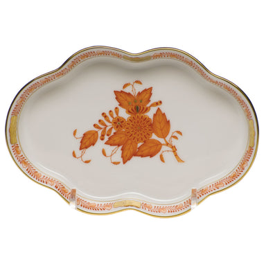 Herend Chinese Bouquet Rust Small Scalloped Tray  5.5"l - Rust