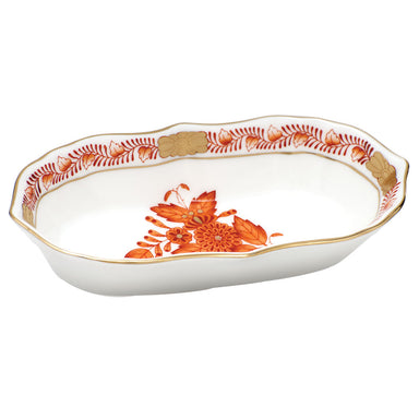 Herend Chinese Bouquet Rust Narrow Pin Dish 5"l X 1"h - Rust