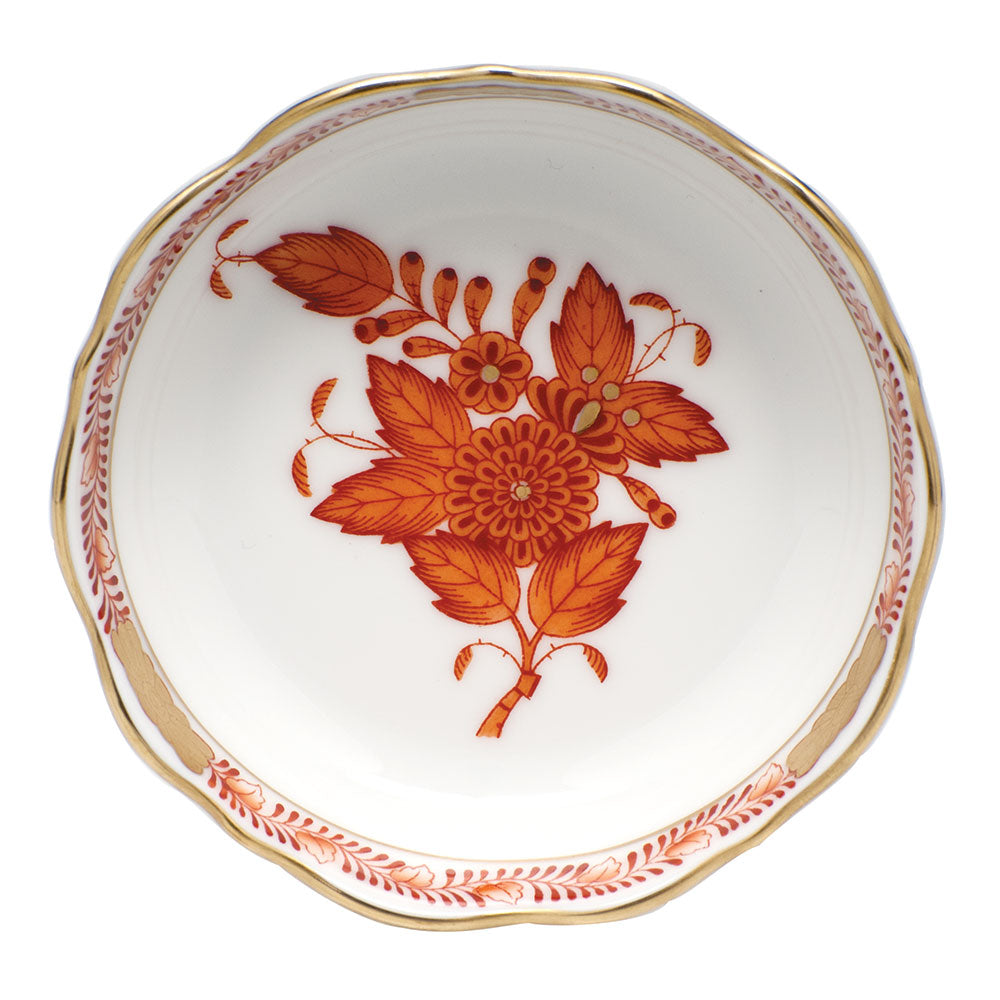 Herend Chinese Bouquet Rust Mini Scalloped Dish 3.25"l X 0.75"h - Rust