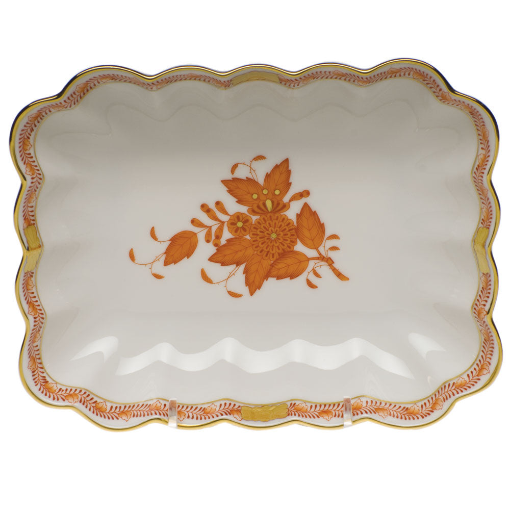 Herend Chinese Bouquet Rust Oblong Dish  7.25"l X 5.5"w - Rust