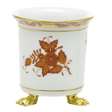 Herend Chinese Bouquet Rust Mini Cachepot W/feet 3.75"l X 4"h