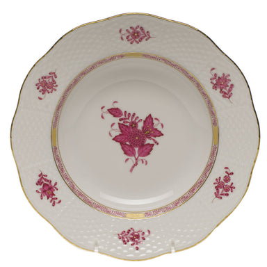 Herend Chinese Bouquet Raspberry Rim Soup Plate  8"d - Raspberry