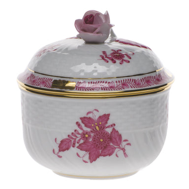 Herend Chinese Bouquet Raspberry Cov Sugar W/rose  (6 Oz) 4"h - Raspberry