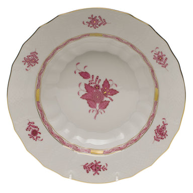 Herend Chinese Bouquet Raspberry Rim Soup  9.5"d - Raspberry