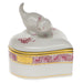 Herend Chinese Bouquet Raspberry Heart Box W/cat 2.75"h - Raspberry