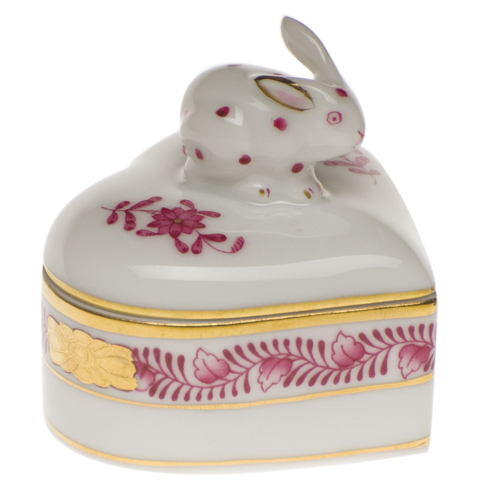 Herend Chinese Bouquet Raspberry Heart Box W/bunny 2"h - Raspberry