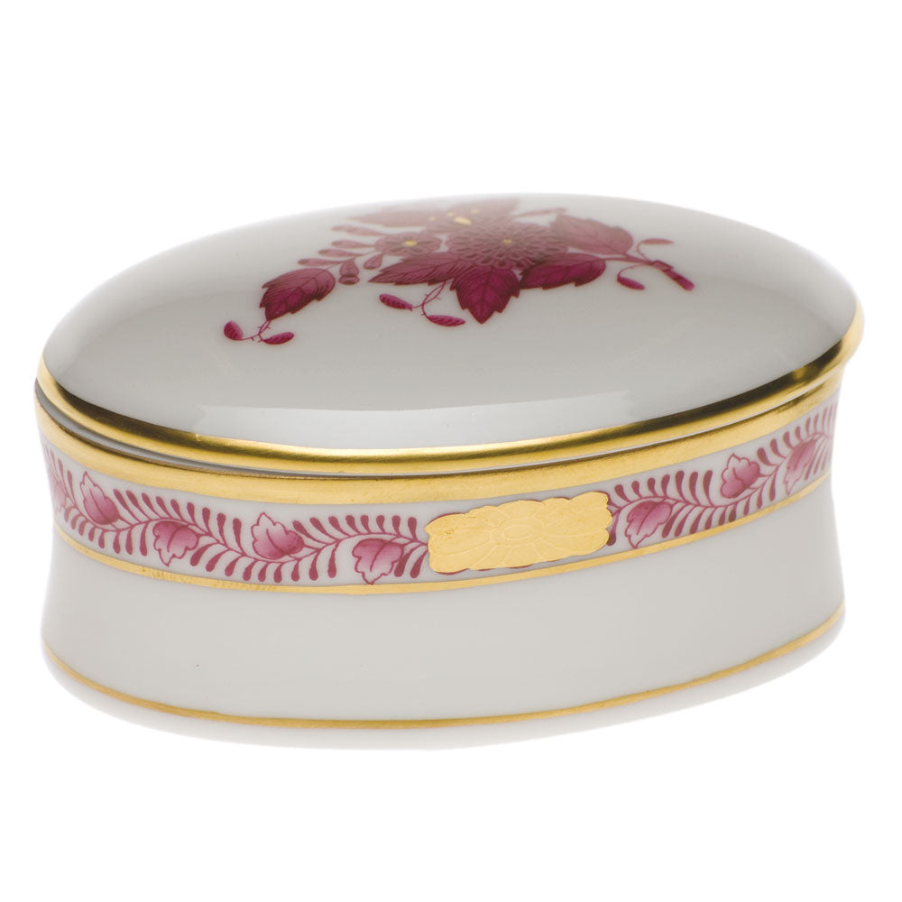 Herend Chinese Bouquet Raspberry Oval Box  2.75"l X 1.25"h - Raspberry