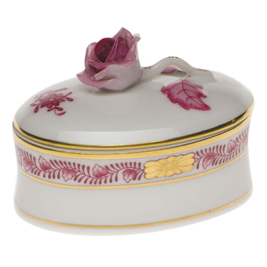 Herend Chinese Bouquet Raspberry Oval Box - Rose 2.75"l X 2"h - Raspberry