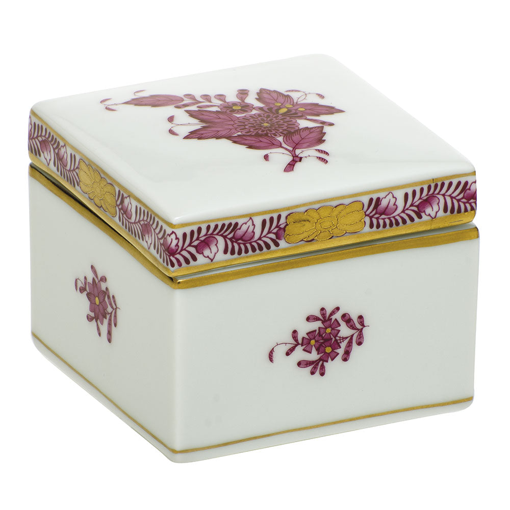 Herend Chinese Bouquet Raspberry Square Box 2.25"l X 2.25"w X 2"h