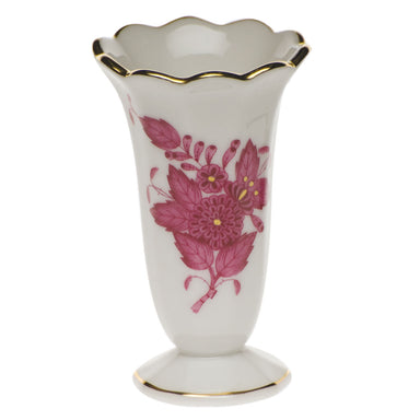 Herend Chinese Bouquet Raspberry Scalloped Bud Vase  2.5"h - Raspberry