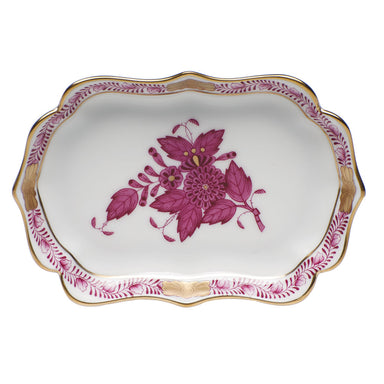 Herend Chinese Bouquet Raspberry Mini Scalloped Tray 4.25"l X 3"w - Raspberry