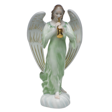 Herend Chinese Bqt Garland Green Angel With Horn 2.75"l X 7.5"h