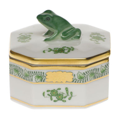 Herend Asv-ch Small Octagonal Box - Frog 2.5"l X 2.5"w