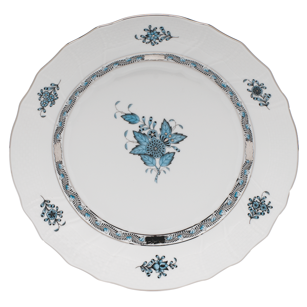 Chinese Bouquet Turquoise & Platinum Dinner Plate 10.5"d